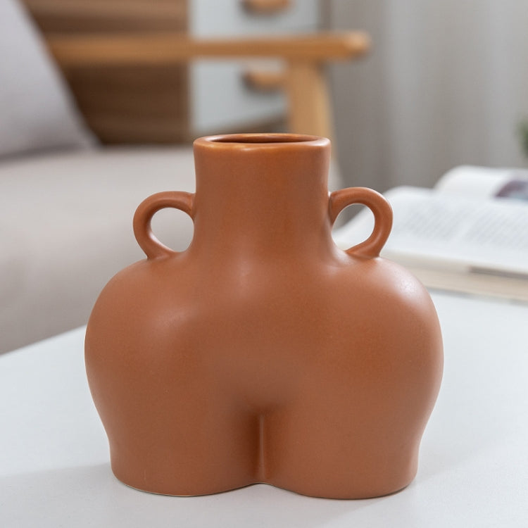 XQY-01 Home Ceramic Vase Decoration Crafts Ornaments Simulation Body Art Dried Flower Vase,Size: Small (Khaki)