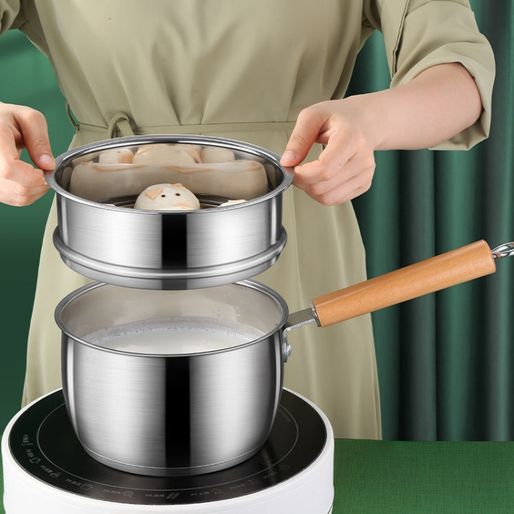 Multi-Function 304 Stainless Steel Baby Complement Pot Wooden Handle Bottom Milk Pot(Steamed Milk Pot)