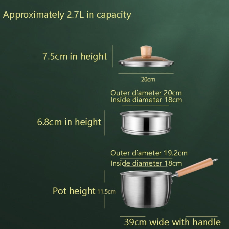 Multi-Function 304 Stainless Steel Baby Complement Pot Wooden Handle Bottom Milk Pot(Steamed Milk Pot)