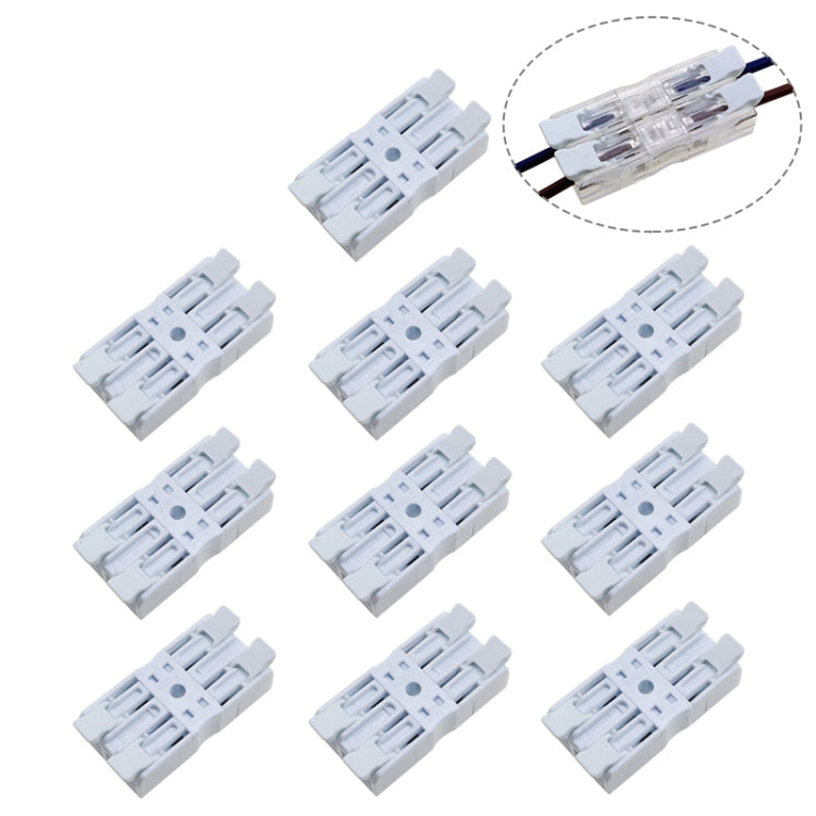 10 PCS Fast Terminal Block 2P Dual Pressing Terminal Connector Spring-Type Un-Lock Screw Connector, Specification: 928-2 White Wide