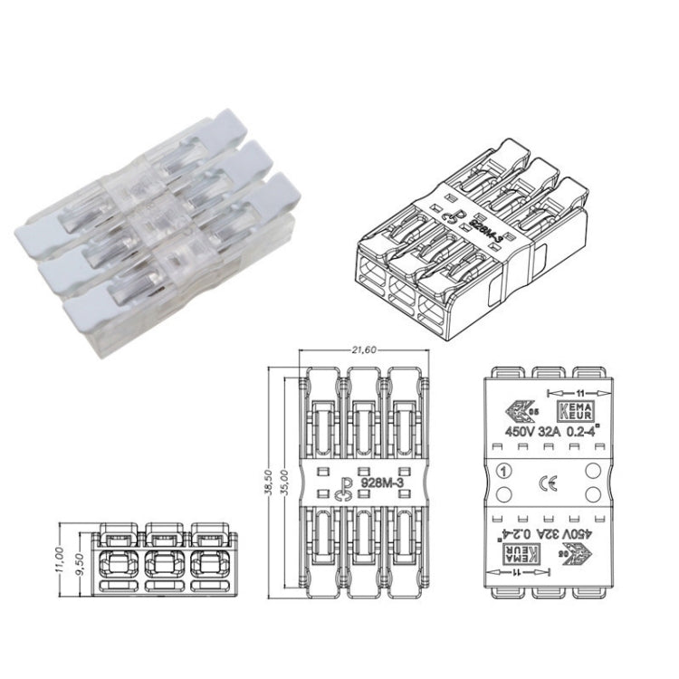 10 PCS Fast Terminal Block 2P Dual Pressing Terminal Connector Spring-Type Un-Lock Screw Connector, Specification: 928-M3 Transparent Narrow