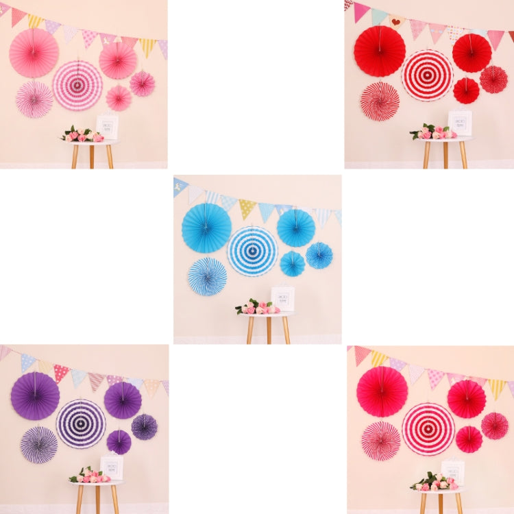 2 Packs  Birthday Party Wedding Color Three-Dimensional Folding Fan Round Paper Fan Garland Ornaments