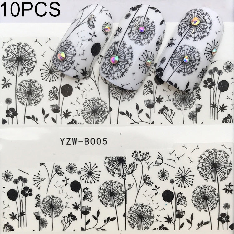 10 PCS Dandelion Nail Art Water Decals Transfer Sticker Manicure Nail Decoration