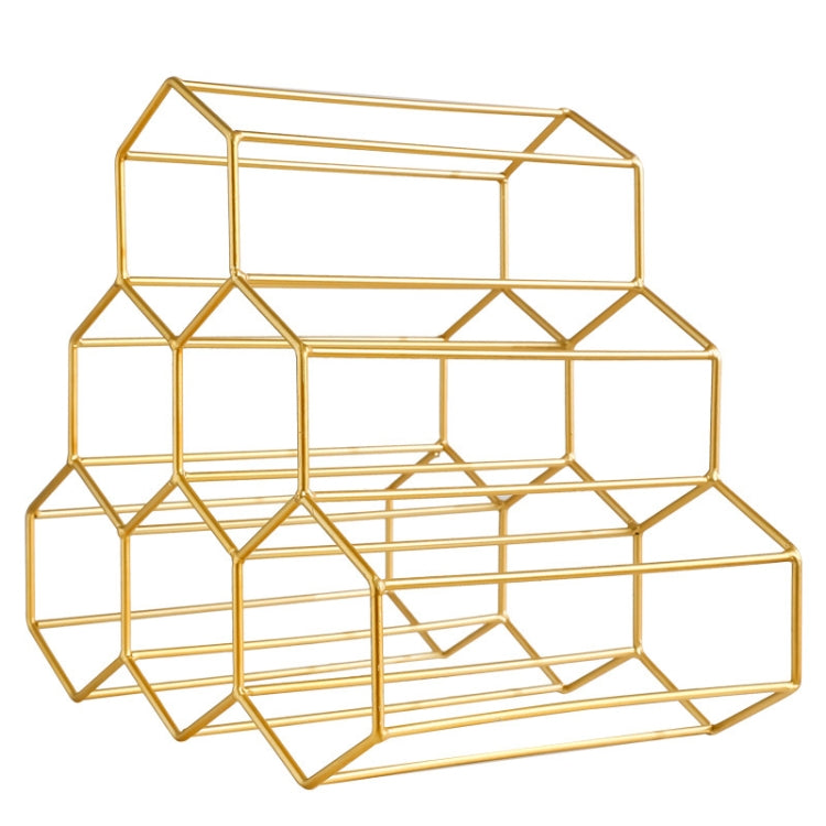 Metal Wine Rack Wine Bottle Decoration Storage Rack Home Bar Lattice Prismatic Wine Rack(Golden)