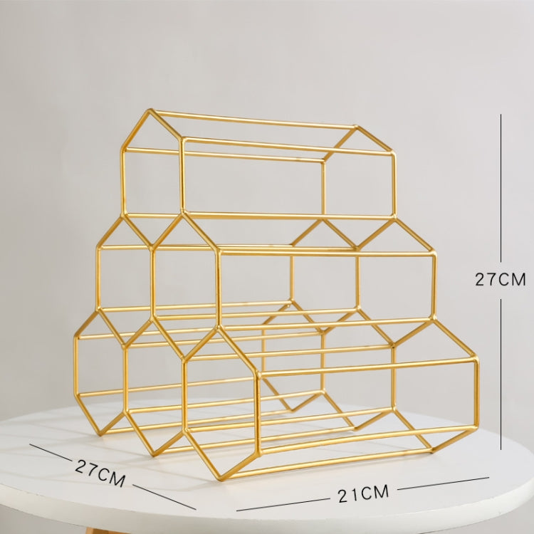 Metal Wine Rack Wine Bottle Decoration Storage Rack Home Bar Lattice Prismatic Wine Rack(Golden)