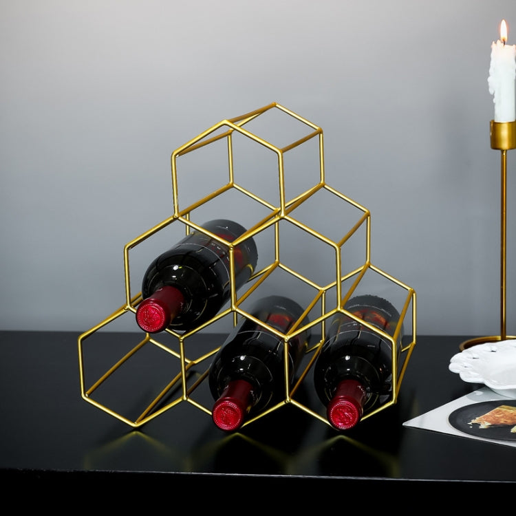 Metal Wine Rack Wine Bottle Decoration Storage Rack Home Bar Lattice Prismatic Wine Rack(Golden)