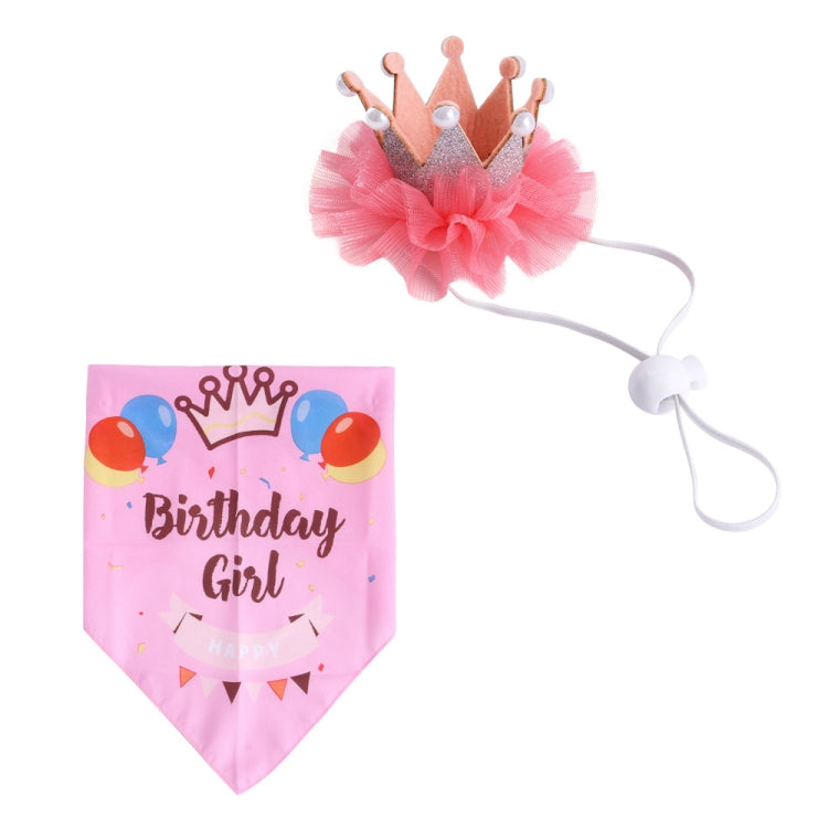 2 Sets Pet Birthday Suit Pearl Crown Hat Triangle Scarf Combination Birthday Dress Up Pet Supplies