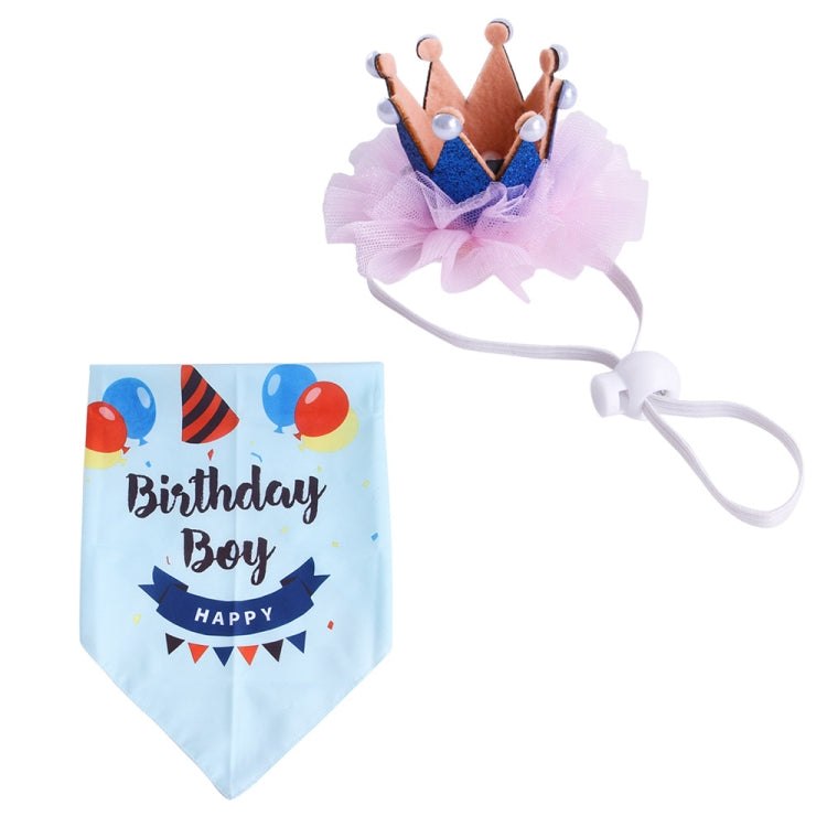 2 Sets Pet Birthday Suit Pearl Crown Hat Triangle Scarf Combination Birthday Dress Up Pet Supplies