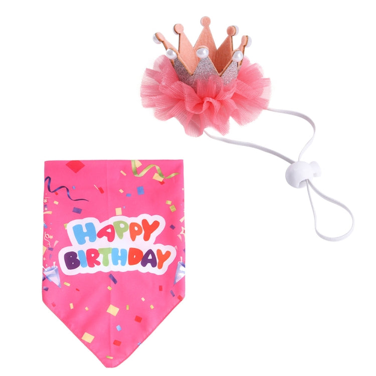 2 Sets Pet Birthday Suit Pearl Crown Hat Triangle Scarf Combination Birthday Dress Up Pet Supplies