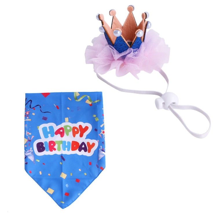 2 Sets Pet Birthday Suit Pearl Crown Hat Triangle Scarf Combination Birthday Dress Up Pet Supplies