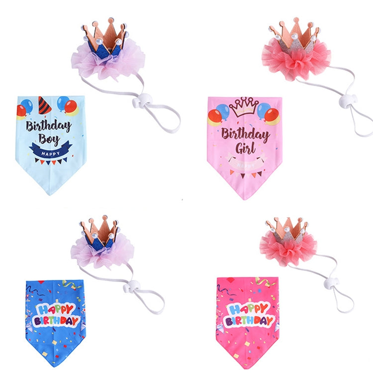 2 Sets Pet Birthday Suit Pearl Crown Hat Triangle Scarf Combination Birthday Dress Up Pet Supplies