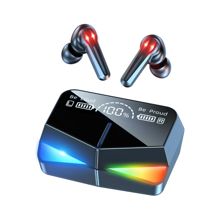 M28 Non-Delay Wireless Bluetooth Game Headphones In-Ear Touch Control Earphones with Colorful Breathing Light & Mirror Screen Display(Black)