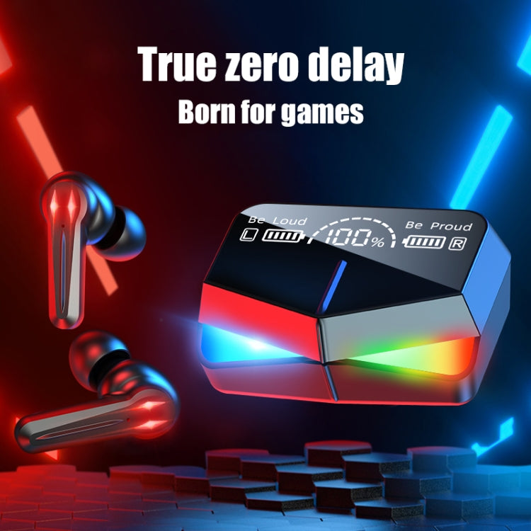 M28 Non-Delay Wireless Bluetooth Game Headphones In-Ear Touch Control Earphones with Colorful Breathing Light & Mirror Screen Display(Black)