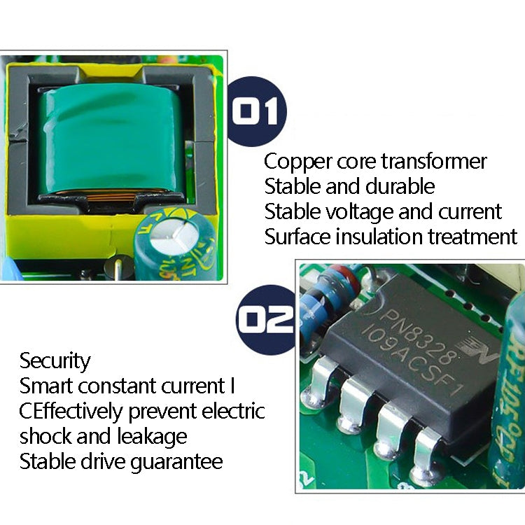 2 PCS 8-12W Two-Color Isolation Drive Power Supply 85-265V Wide Pressure Bulb / Downlight / Ceiling Light Drive Power Supply