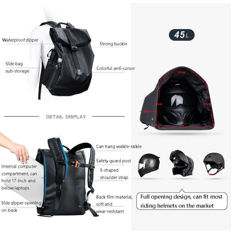 Rhinowalk MT21800 45L Motorcycle Cycling Helmet Backpack Large Computer Backpack