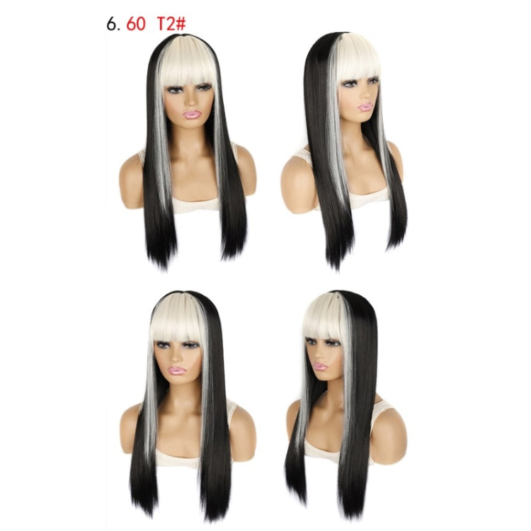 Color Bleaching And Dyeing Double Sideburns With Bangs Long Straight Hip-Hop Wig