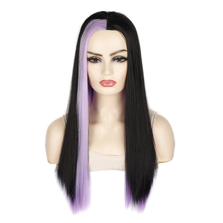 Fashion Medium Haircut Side Bangs Highlight Color Long Straight Wig
