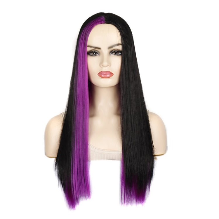 Fashion Medium Haircut Side Bangs Highlight Color Long Straight Wig