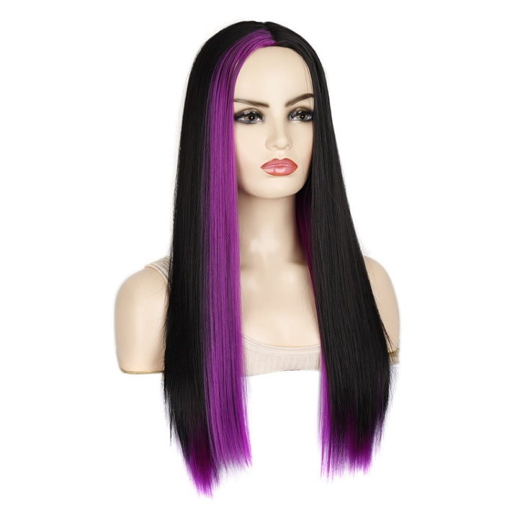 Fashion Medium Haircut Side Bangs Highlight Color Long Straight Wig