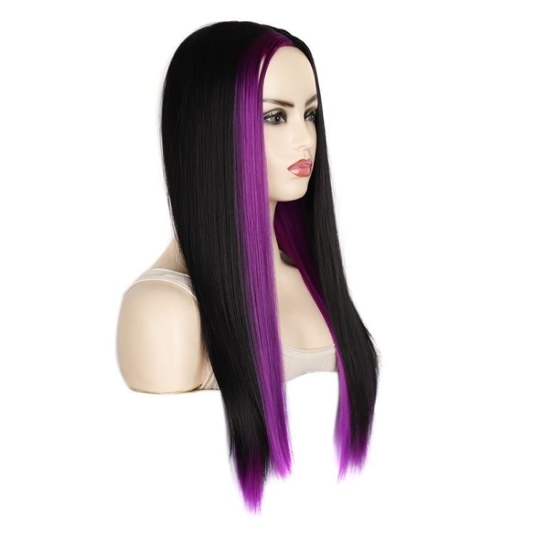 Fashion Medium Haircut Side Bangs Highlight Color Long Straight Wig