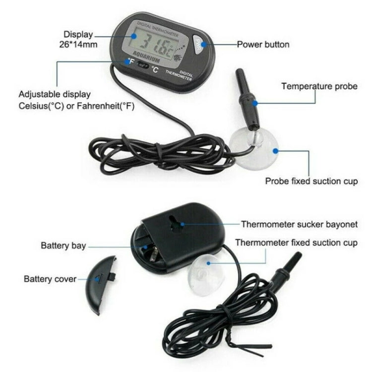 2 PCS SN076 Aquarium Fish Tank Probe Thermomete(Black)