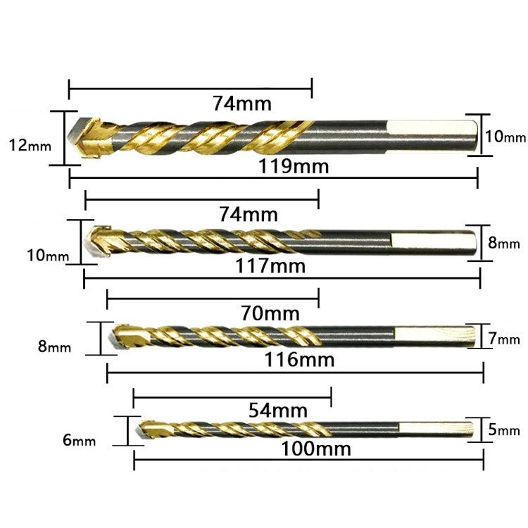 6 PCS 10mm Titanium-Plated King Drill Porcelain Brick Glass Brick Drill Punched Twist Triangle Drill