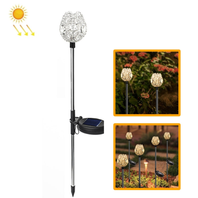 L107-WW Solar Lawn Light Wrought Iron Retro Hollow Light Crystal Cup Decoration Light(Warm White Light)