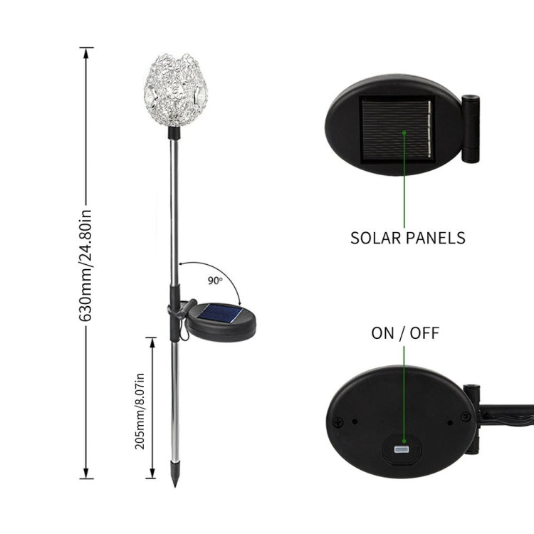 L107-WW Solar Lawn Light Wrought Iron Retro Hollow Light Crystal Cup Decoration Light(Warm White Light)