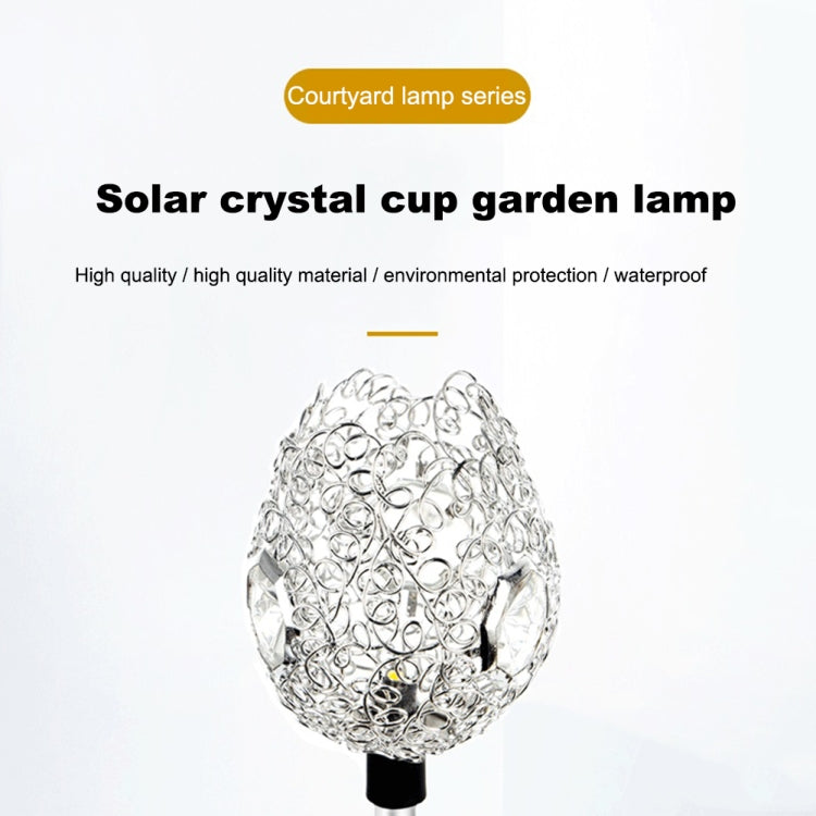 L107-WW Solar Lawn Light Wrought Iron Retro Hollow Light Crystal Cup Decoration Light(Warm White Light)