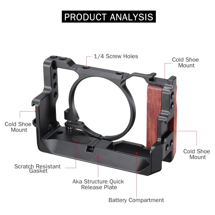 Ulanzi UURig C-RX100 VII Camera Vlogging Cage with Wood Handle Handgrip Dual Cold Shoe Mount For Sony RX100 VII M7 / VI M6(Black)