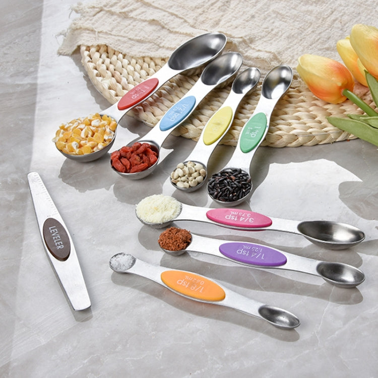 2 Sets 8-In-1 Magnetic Double-Headed Measuring Spoon Stainless Steel Measuring Spoon Set