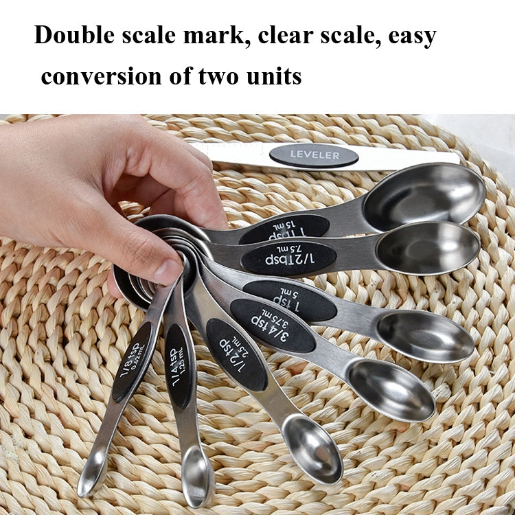 2 Sets 8-In-1 Magnetic Double-Headed Measuring Spoon Stainless Steel Measuring Spoon Set