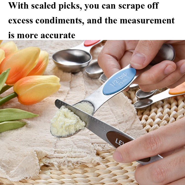 2 Sets 8-In-1 Magnetic Double-Headed Measuring Spoon Stainless Steel Measuring Spoon Set
