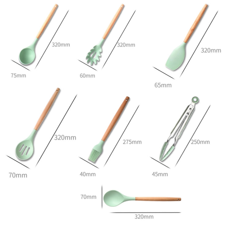 KU349 13 In 1 Storage Barreled Wooden Handle Silicone Kitchenware Set Non-Stick Cooking Spoon Shovel Kitchen Rack