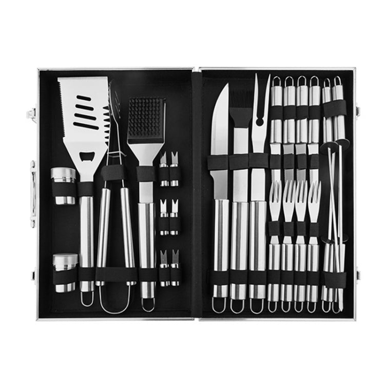 26 in 1 Barbecue Combination Tool Set Aluminum Box Stainless Steel Grill Set