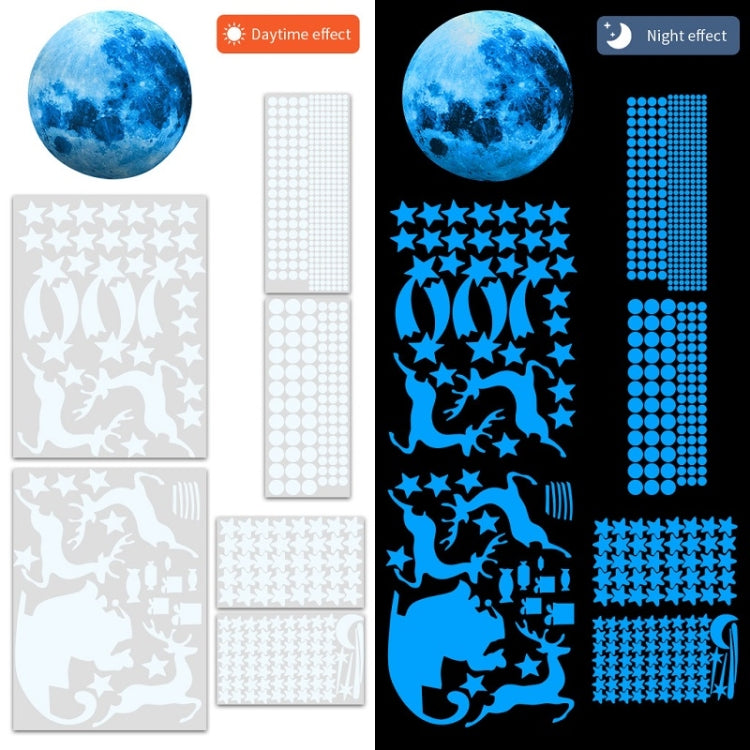 2 Packs AFG3367 Moon + 407 PCS Dot + 103 PCS Star + Two Christmas PE Film Luminous Stickers, Specification: Blue