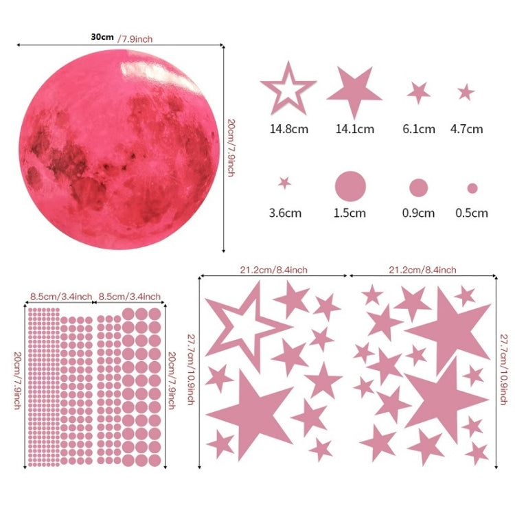 2 Packs AFG3303 Home Decoration Luminous Stars Moon PVC Stickers, Specification: 435PCS+30cm Moon (Pink)