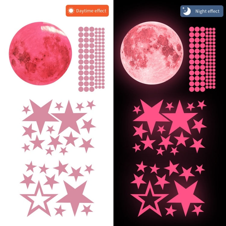 2 Packs AFG3303 Home Decoration Luminous Stars Moon PVC Stickers, Specification: 435PCS+30cm Moon (Pink)