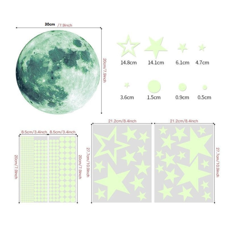 2 Packs AFG3303 Home Decoration Luminous Stars Moon PVC Stickers, Specification: 435PCS+30cm Moon (Green)