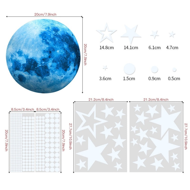2 Packs AFG3303 Home Decoration Luminous Stars Moon PVC Stickers, Specification: 435PCS+20cm Moon (Blue)
