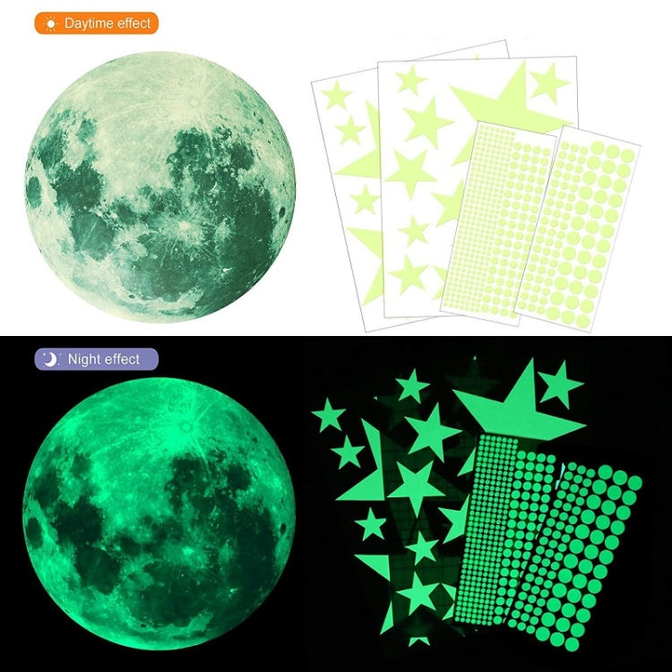 2 Packs AFG3303 Home Decoration Luminous Stars Moon PVC Stickers, Specification: 435PCS+20cm Moon (Green)