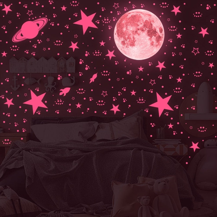 2 Packs AFG3387 Moon Star Spaceship Luminous Wall Sticker, Specification: 930 PCS Pink