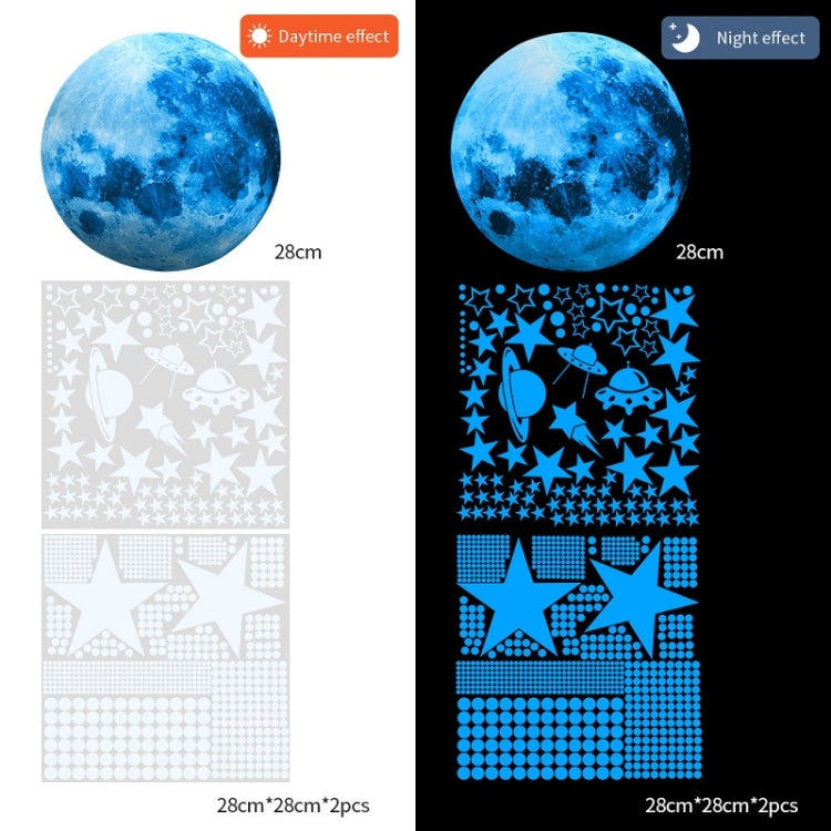 2 Packs AFG3387 Moon Star Spaceship Luminous Wall Sticker, Specification: 930PCS Blue