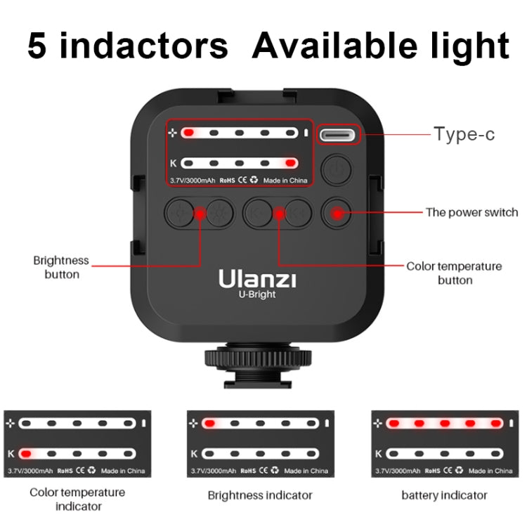 Ulanzi U-Bright Mini Camera 2700k-6500k LED Video Light Vlog Fill Light with Magnetic Soft Cover & 6 Colored Paper & 3 Cold Shoes
