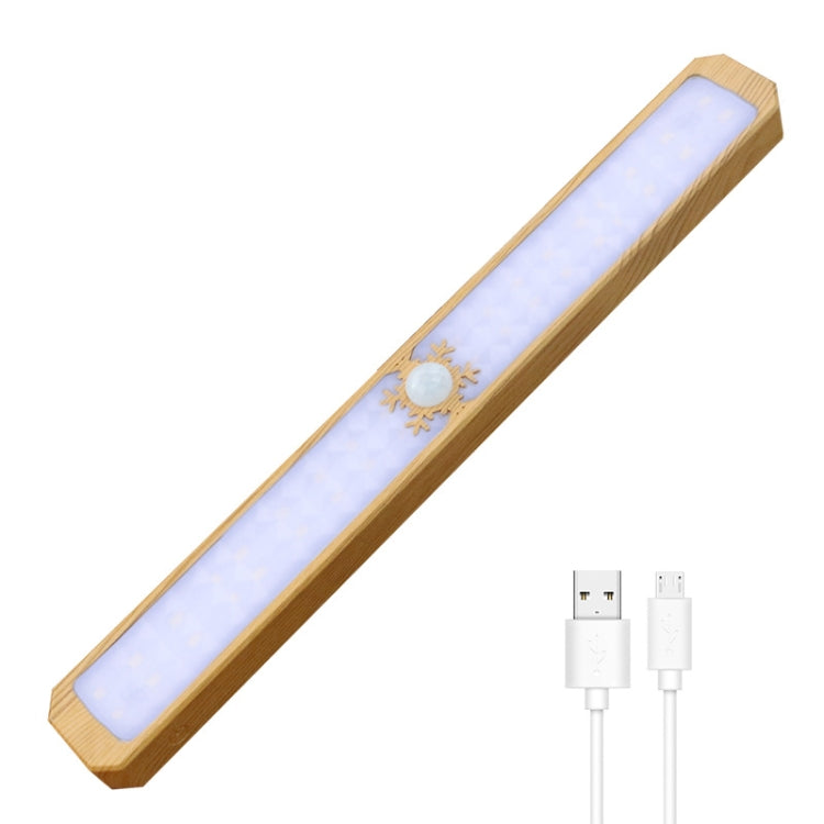 LED Intelligent Human Body Sensor Light USB Free Wiring Long Cabinet Wardrobe Light, Light color: Yellow Wood 1 x Lamp