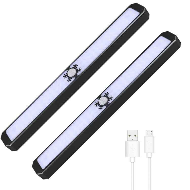 LED Intelligent Human Body Sensor Light USB Free Wiring Long Cabinet Wardrobe Light, Light color: Black 2 x Lamp