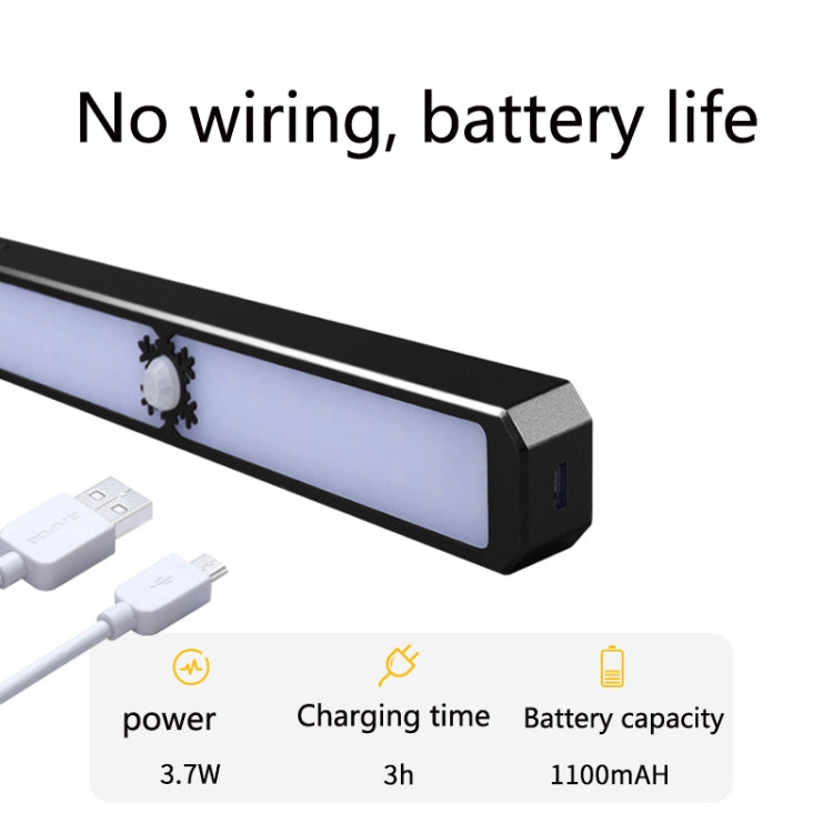 LED Intelligent Human Body Sensor Light USB Free Wiring Long Cabinet Wardrobe Light, Light color: Silver 2 x Lamp