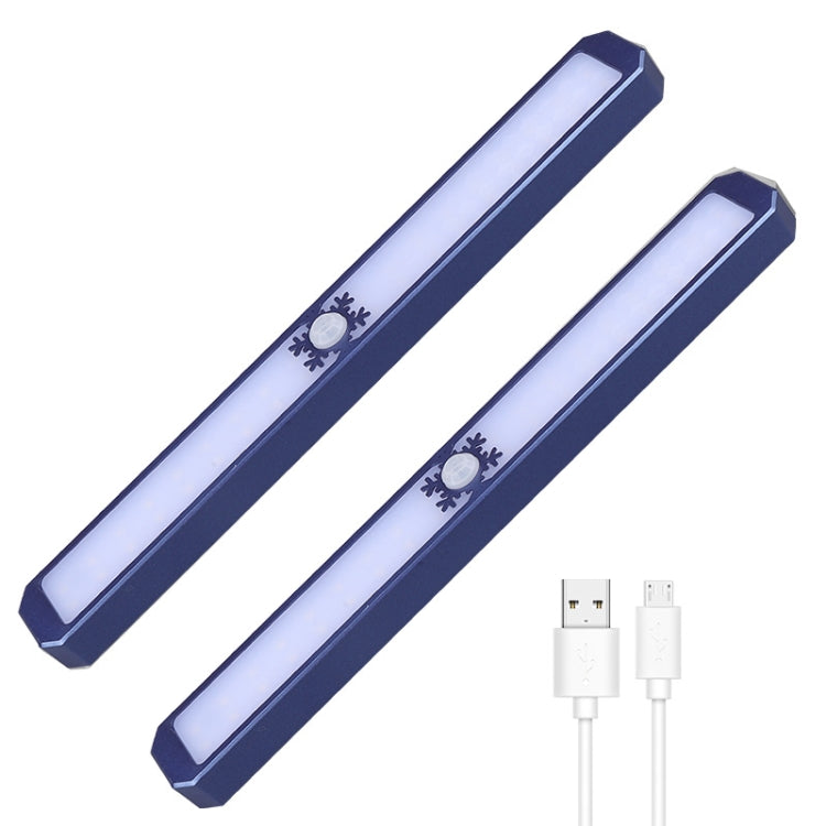 LED Intelligent Human Body Sensor Light USB Free Wiring Long Cabinet Wardrobe Light, Light color: Blue 2 x Lamp