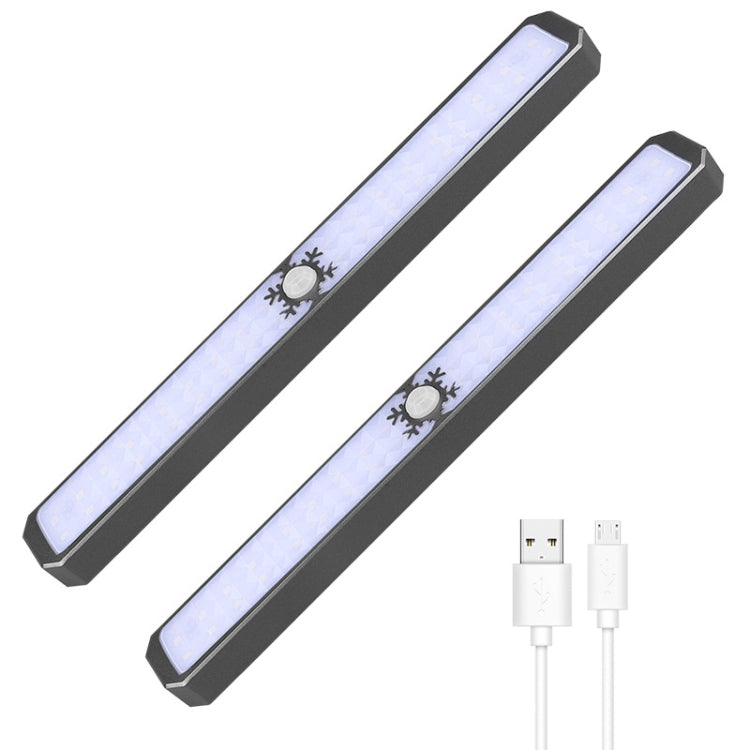 LED Intelligent Human Body Sensor Light USB Free Wiring Long Cabinet Wardrobe Light, Light color: Graphite 2 x Lamp