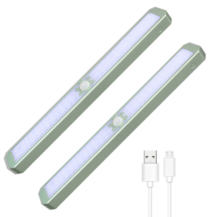 LED Intelligent Human Body Sensor Light USB Free Wiring Long Cabinet Wardrobe Light, Light color: Light Green 2 x Lamp